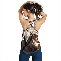 Monstera Plumeria Flowers Orange Women Racerback Tank Polynesian Pattern