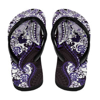 Monstera Plumeria Flowers Purple Flip Flops Polynesian Pattern