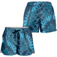 Naval Night Aloha Hawaii Shorts for Women Hawaiian Kakau Ohia Lehua Lei - Polynesian Pride