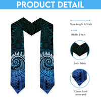 New Zealand Maori Koru Fern Graduation Stole Spiral Polynesian Style Aqua Gradient