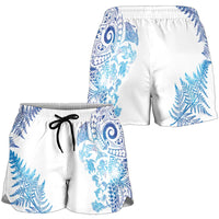 New Zealand Sea Animals Shorts for Women with Maori Koru Tribal Tattoo and Silver Ferns Galaxy Style LT03 - Polynesian Pride