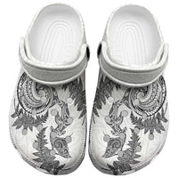 New Zealand Sea Animals with Maori Tribal Tattoo Clogs Shoes Shark Manta Ray with Silver Fern White LT03 White - Polynesian Pride
