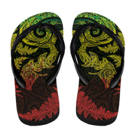 New Zealand Sea Animals with Maori Tribal Tattoo Flip Flops Shark Manta Ray with Silver Fern Reggae LT03 - Polynesian Pride