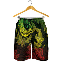 New Zealand Sea Animals with Maori Tribal Tattoo Shorts for Men Shark Manta Ray with Silver Fern Reggae LT03 - Polynesian Pride