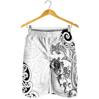 New Zealand Sea Animals with Maori Tribal Tattoo Shorts for Men White Color LT03 - Polynesian Pride