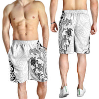 New Zealand Sea Animals with Maori Tribal Tattoo Shorts for Men White Color LT03 - Polynesian Pride