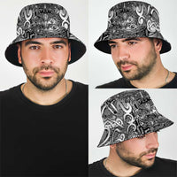 New Zealand Taiaha Maori Bucket Hat Kiwikiwi Minimalist Silver Fern Tukutuku Motif LT9 - Polynesian Pride