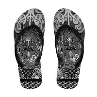 New Zealand Taiaha Maori Flip Flops Kiwikiwi Minimalist Silver Fern Tukutuku Motif LT9 White - Polynesian Pride