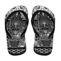 New Zealand Taiaha Maori Flip Flops Kiwikiwi Minimalist Silver Fern Tukutuku Motif LT9 - Polynesian Pride