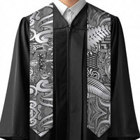 New Zealand Taiaha Maori Graduation Stole Kiwikiwi Minimalist Silver Fern Tukutuku Motif LT9 - Polynesian Pride