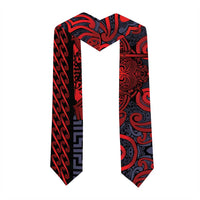 New Zealand Taiaha Maori Graduation Stole Whero Minimalist Silver Fern Tukutuku Motif LT9 - Polynesian Pride