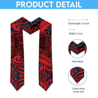 New Zealand Taiaha Maori Graduation Stole Whero Minimalist Silver Fern Tukutuku Motif LT9 - Polynesian Pride