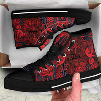 New Zealand Taiaha Maori High Top Shoes Whero Minimalist Silver Fern Tukutuku Motif LT9 Red - Polynesian Pride