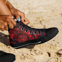 New Zealand Taiaha Maori High Top Shoes Whero Minimalist Silver Fern Tukutuku Motif LT9 - Polynesian Pride