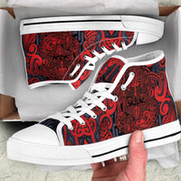 New Zealand Taiaha Maori High Top Shoes Whero Minimalist Silver Fern Tukutuku Motif LT9 Red - Polynesian Pride