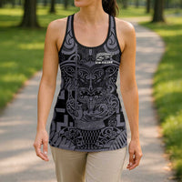 New Zealand Taiaha Maori Hollow Tank Top Minimalist Silver Fern All Black LT9 - Polynesian Pride