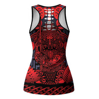 New Zealand Taiaha Maori Hollow Tank Top Whero Minimalist Silver Fern Tukutuku Motif LT9 - Polynesian Pride
