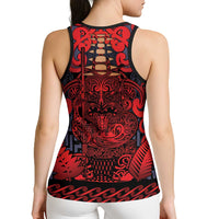 New Zealand Taiaha Maori Hollow Tank Top Whero Minimalist Silver Fern Tukutuku Motif LT9 - Polynesian Pride