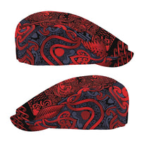 New Zealand Taiaha Maori Jeff Hat Whero Minimalist Silver Fern Tukutuku Motif LT9 - Polynesian Pride