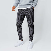 New Zealand Taiaha Maori Jogger Pants Minimalist Silver Fern All Black - Polynesian Pride