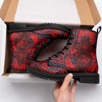 New Zealand Taiaha Maori Leather Boots Whero Minimalist Silver Fern Tukutuku Motif LT9 - Polynesian Pride