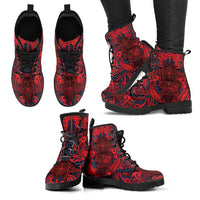 New Zealand Taiaha Maori Leather Boots Whero Minimalist Silver Fern Tukutuku Motif LT9 - Polynesian Pride