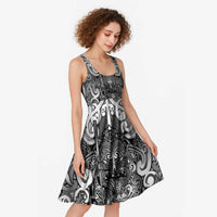 New Zealand Taiaha Maori Midi Dress Kiwikiwi Minimalist Silver Fern Tukutuku Motif LT9 - Polynesian Pride