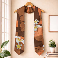 Orange Banana Leaf Hawaii Graduation Stole Lau Maia Plumeria Tropical Summer Vibes LT14 One Size Orange - Polynesian Pride