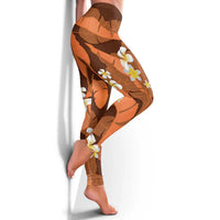 Orange Banana Leaf Hawaii Leggings Lau Maia Plumeria Tropical Summer Vibes LT14 - Polynesian Pride