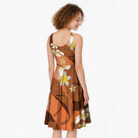 Orange Banana Leaf Hawaii Midi Dress Lau Maia Plumeria Tropical Summer Vibes LT14 - Polynesian Pride