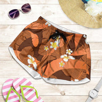 Orange Banana Leaf Hawaii Shorts for Women Lau Maia Plumeria Tropical Summer Vibes LT14 Orange - Polynesian Pride