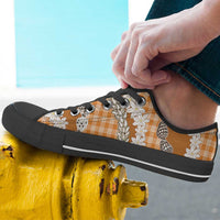Orange Hawaii Tiare and Shell Lei Low Top Shoes Hawaiian Palaka Luxury Vibes LT14 - Polynesian Pride