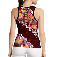 Oxblood Polynesia Hollow Tank Top Plumeria With Hibiscus Pattern Tropical Vibes - Polynesian Pride
