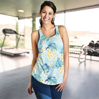 Pastel Cyan Tropical Hawaii Women Racerback Tank Seamless Monstera Plumeria Hawaiian Pattern - Polynesian Pride