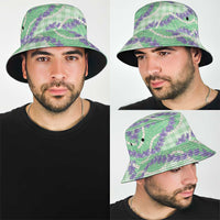Pastel Green Hawaii Palaka Honohono Pikake Bucket Hat Hawaiian Orchid Lei Polynesian Pattern - Polynesian Pride