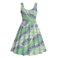 Pastel Green Hawaii Palaka Honohono Pikake Midi Dress Hawaiian Orchid Lei Polynesian Pattern - Polynesian Pride