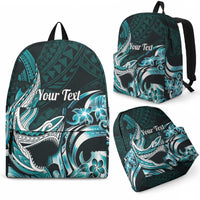 Personalized Hawaii Shark Tattoo Backpack Hawaiian Pattern Plumeria Cyan
