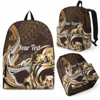 Personalized Hawaii Shark Tattoo Backpack Hawaiian Pattern Plumeria Orange
