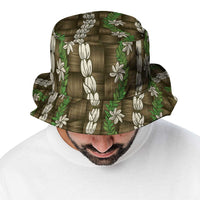 Pikake Maile Tiare Lei Bucket Hat Natural Lauhala Pattern