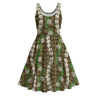 Pikake Maile Tiare Lei Midi Dress Natural Lauhala Pattern