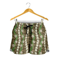 Pikake Maile Tiare Lei Shorts for Women Natural Lauhala Pattern LT01 - Polynesian Pride