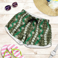 Pikake Maile Tiare Lei Shorts for Women Omaomao Lauhala Pattern