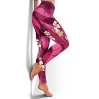 Pink Banana Leaf Hawaii Leggings Lau Maia Plumeria Tropical Summer Vibes LT14 - Polynesian Pride