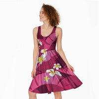 Pink Banana Leaf Hawaii Midi Dress Lau Maia Plumeria Tropical Summer Vibes LT14 - Polynesian Pride