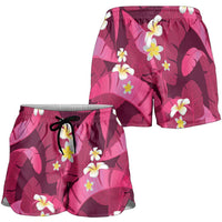 Pink Banana Leaf Hawaii Shorts for Women Lau Maia Plumeria Tropical Summer Vibes LT14 - Polynesian Pride