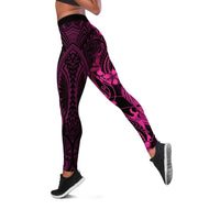 Pink Black Aloha Hawaii Leggings Polynesian Shark Tattoo With Plumeria LT14 Pink - Polynesian Pride
