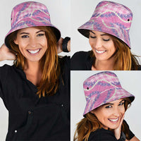 Pink Hawaii Palaka Honohono Pikake Bucket Hat Hawaiian Orchid Lei Polynesian Pattern - Polynesian Pride