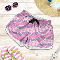Pink Hawaii Palaka Honohono Pikake Shorts for Women Hawaiian Orchid Lei Polynesian Pattern - Polynesian Pride