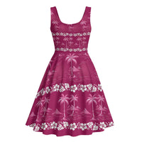 Pink Hawaii Palm Tree Hibiscus Midi Dress Fantasy Summer Vibe LT01 - Polynesian Pride