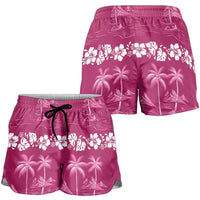 Pink Hawaii Palm Tree Hibiscus Shorts for Women Fantasy Summer Vibe LT01 - Polynesian Pride